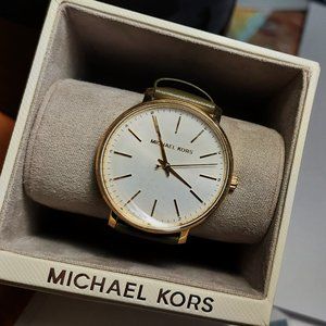 Michael Kors gold-tone watch with olive leather strap